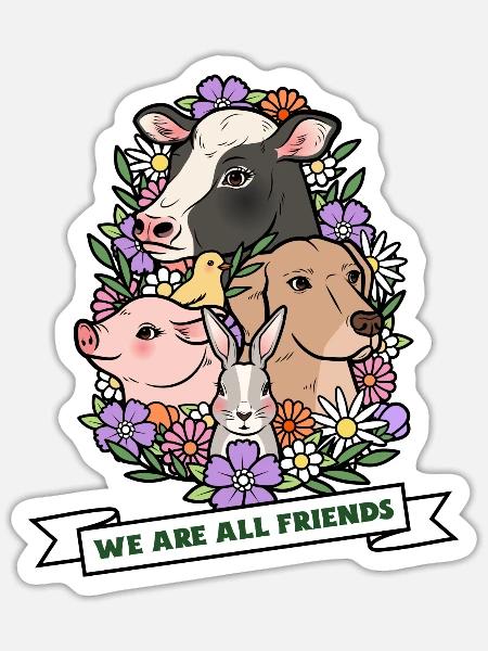 WE ARE ALL FRIENDS - Wir sind alle Freunde - Sticker Größe S (10 x 10 cm) - Mattweiß