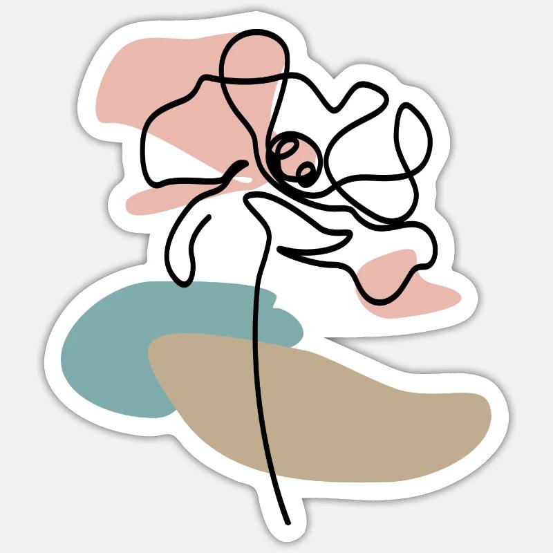 Poppies abstraits coquelicots au trait d’art éclaboussures de couleur - Sticker taille S (10 x 10 cm) - blanc mat