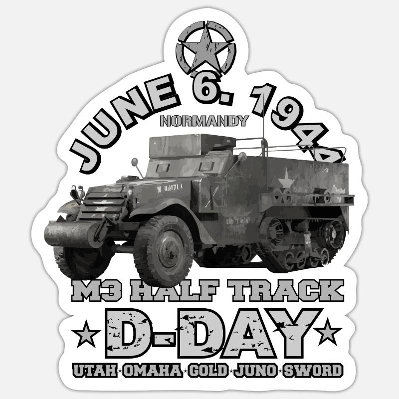 D-DAY M3 HALF TRACK US ARMY - Sticker taille S (10 x 10 cm) - blanc mat