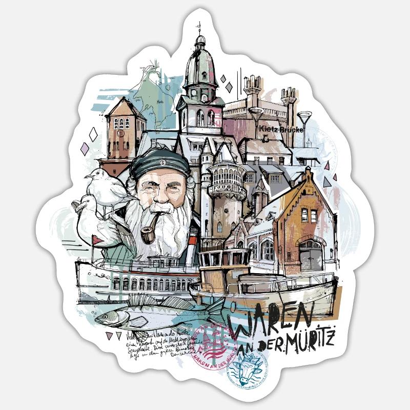 Marchandises sur le Müritz - Sticker taille S (10 x 10 cm) - blanc mat