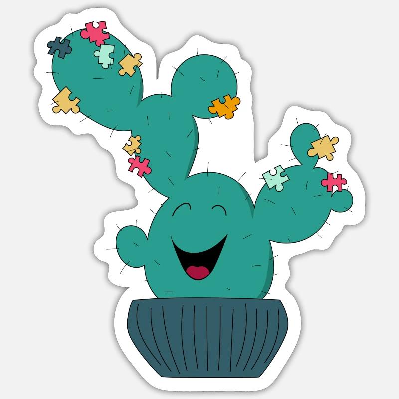 Puzzle Cactus - Sticker taille S (10 x 10 cm) - blanc mat