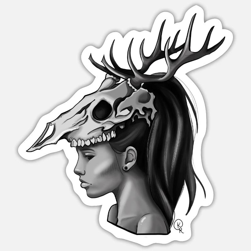 dame cerf - Sticker taille S (10 x 10 cm) - blanc mat