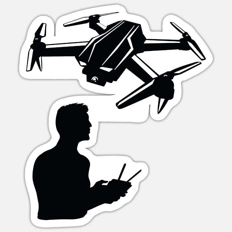 Drone homme avec télécommande - Sticker taille S (10 x 10 cm) - blanc mat