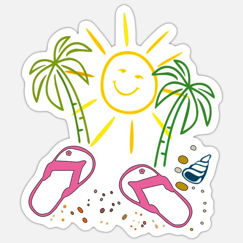 Vacances, palmiers, plage - Sticker taille S (10 x 10 cm) - blanc mat