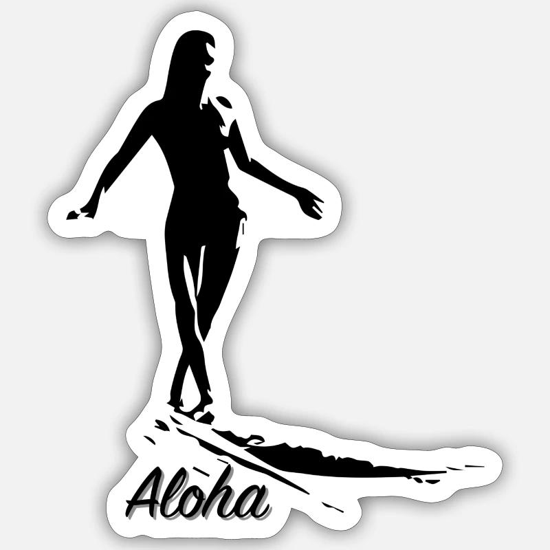 Surfeuse aloha - Sticker taille S (10 x 10 cm) - blanc mat