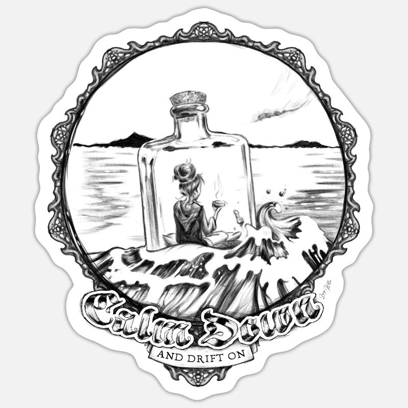 Message in a bottle - Calm Down and drift on Sticker size S (10 x 10 cm)