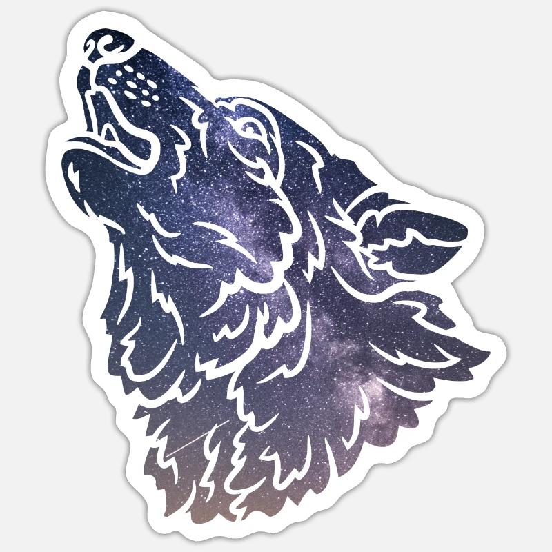 Wolf silhouette Galaxy - Sticker Größe S (10 x 10 cm) - Mattweiß