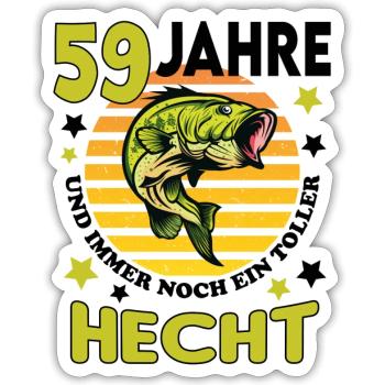 Geburtstag Toller Hecht Alter Jahre 59 - Sticker Größe S (10 x 10 cm) - Mattweiß - Vorne