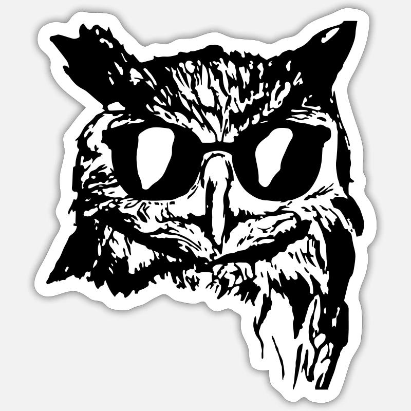 Eule mit Sonnenbrille Schwarz Geschenkidee Sticker Größe S (10 x 10 cm)