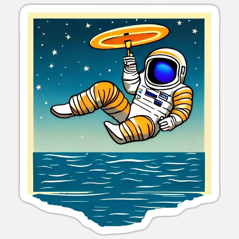 Astronaut Hovering Over the Ocean, Cartoon Sticker size S (10 x 10 cm)