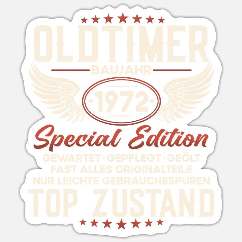 Oldtimer Baujahr 1972 Geburtstag Geschenk - Sticker Größe S (10 x 10 cm) - Mattweiß