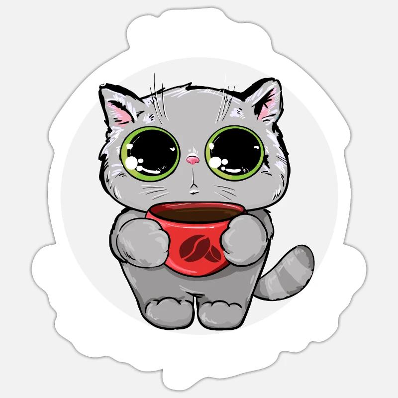 Les chats et le café adorent Sticker taille S (10 x 10 cm)