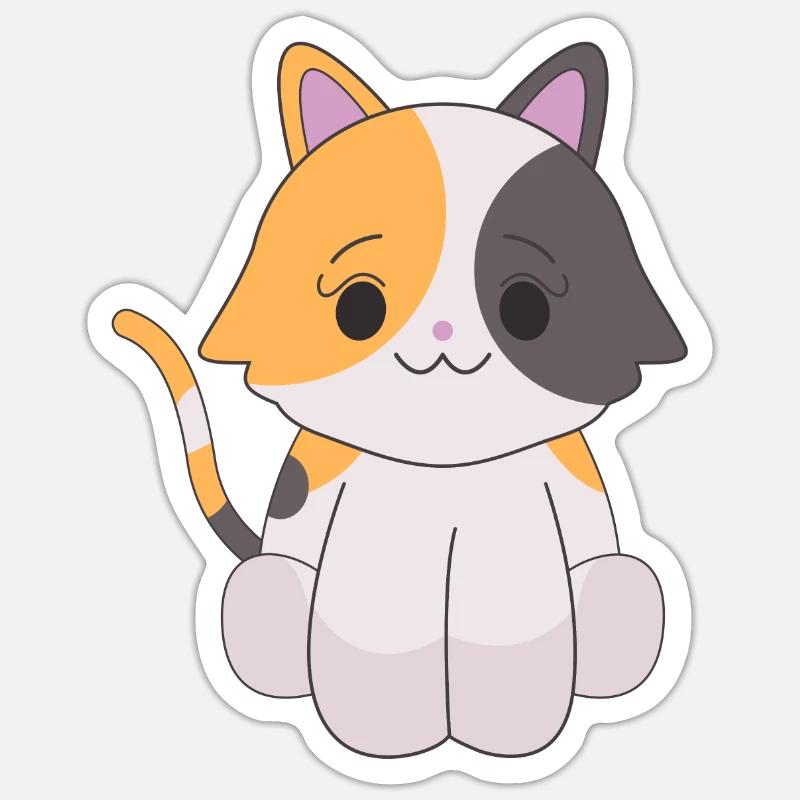 Chat Calico - Sticker taille S (10 x 10 cm) - blanc mat