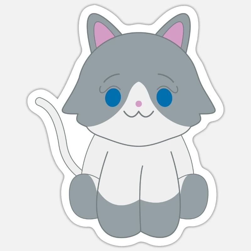 Chat gris et blanc Sticker taille S (10 x 10 cm)