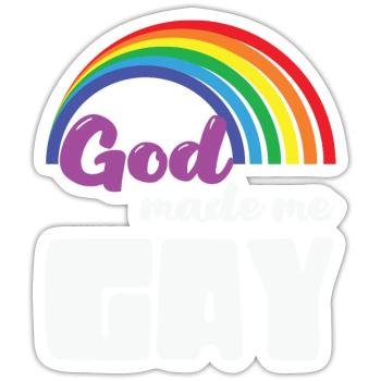 LBGT Flag Gay Pride Dieu humain m’a fait gay - Sticker taille S (10 x 10 cm) - blanc mat - Devant