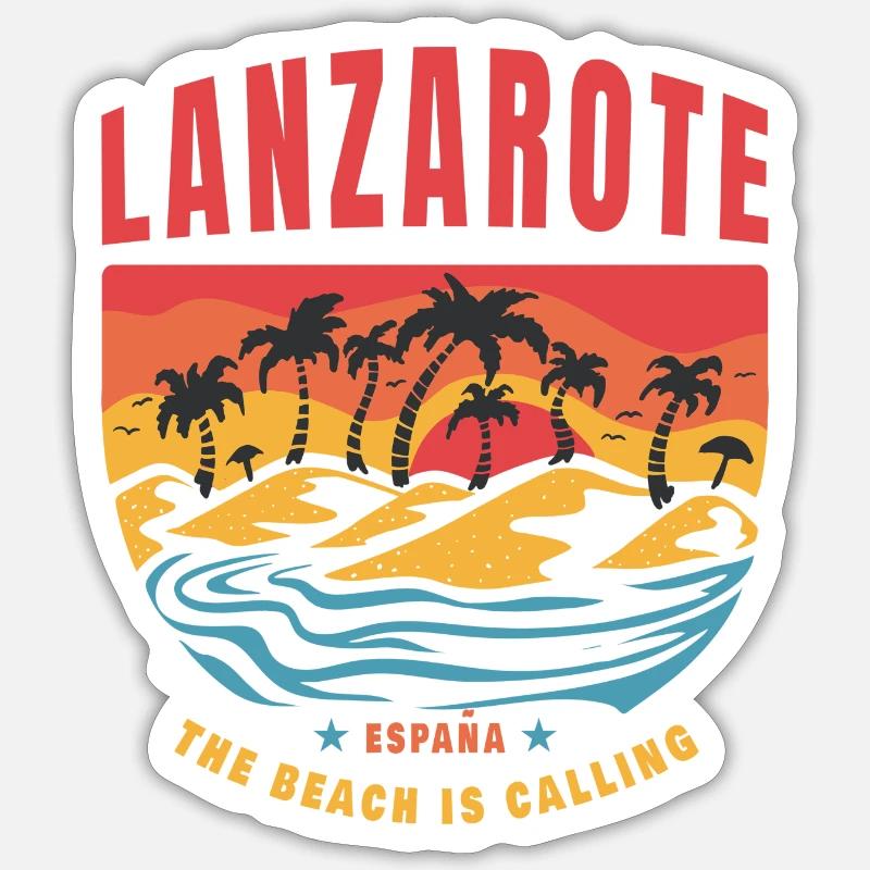 Design de plage de Lanzarote Espana - Sticker taille S (10 x 10 cm) - blanc mat