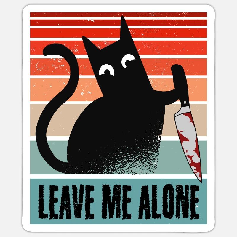 Lass mich in Ruhe, Katze mit Messer - Sticker Größe S (10 x 10 cm) - Mattweiß