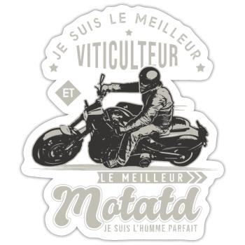 Motard le meilleur viticulteur cadeau vigneron - Sticker taille S (10 x 10 cm) - blanc mat - Devant