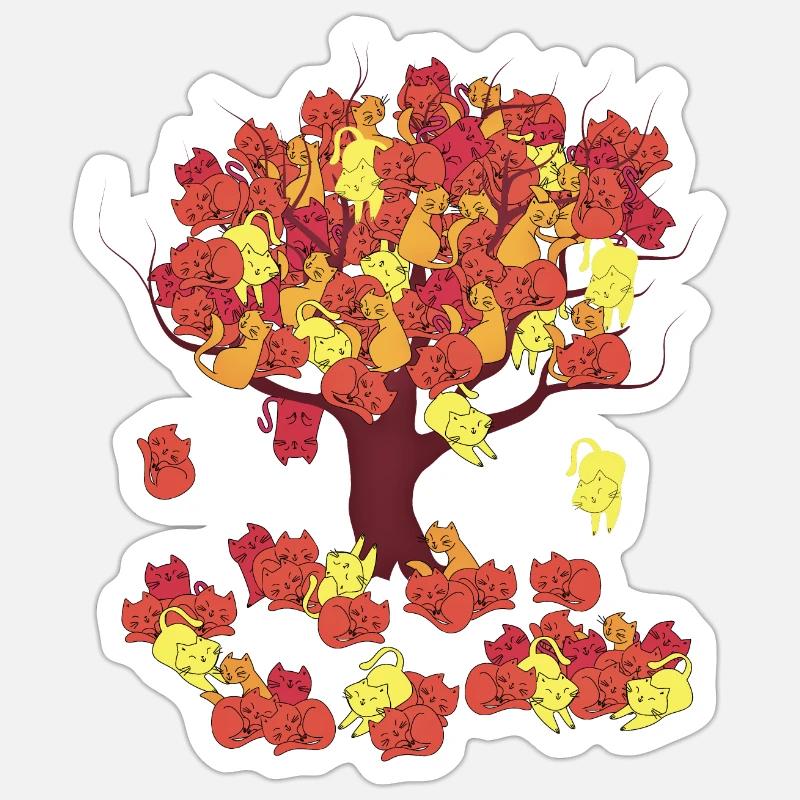 Arbre en Automne perdant ses Feuilles de Chat - Sticker taille S (10 x 10 cm) - blanc mat