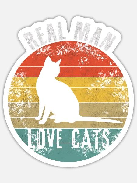 real man love cats - Sticker Größe S (10 x 10 cm) - Mattweiß
