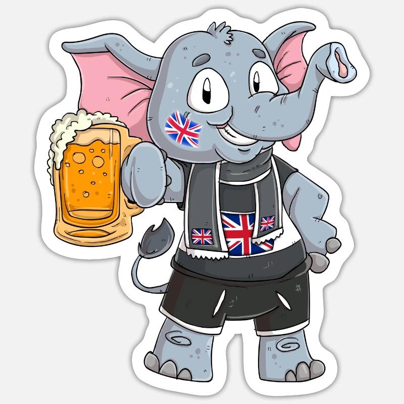 Éléphant en éventail d’Angleterre - Sticker taille S (10 x 10 cm) - blanc mat