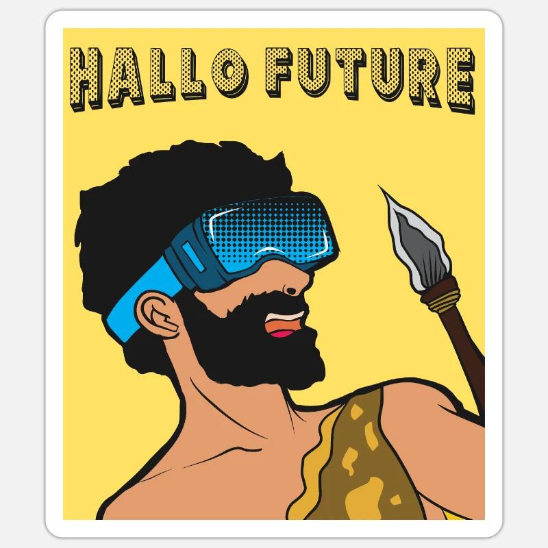 Hallo Future Caveman VR Stil - Sticker Größe S (10 x 10 cm) - Mattweiß