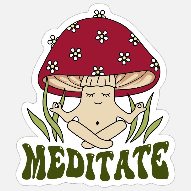Méditation aux champignons - Sticker taille S (10 x 10 cm) - blanc mat