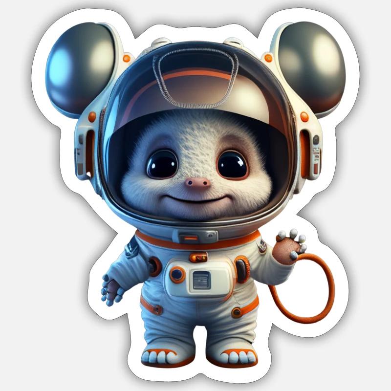 Souris spatiale souriante - Sticker taille S (10 x 10 cm) - blanc mat