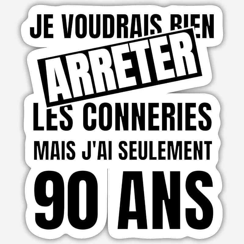 90 ans - Sticker taille S (10 x 10 cm) - blanc mat