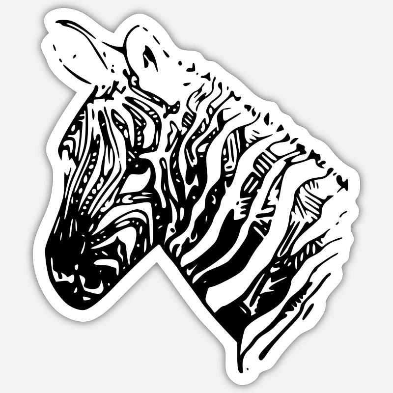 tête de zèbre noir blanc - Sticker taille S (10 x 10 cm) - blanc mat