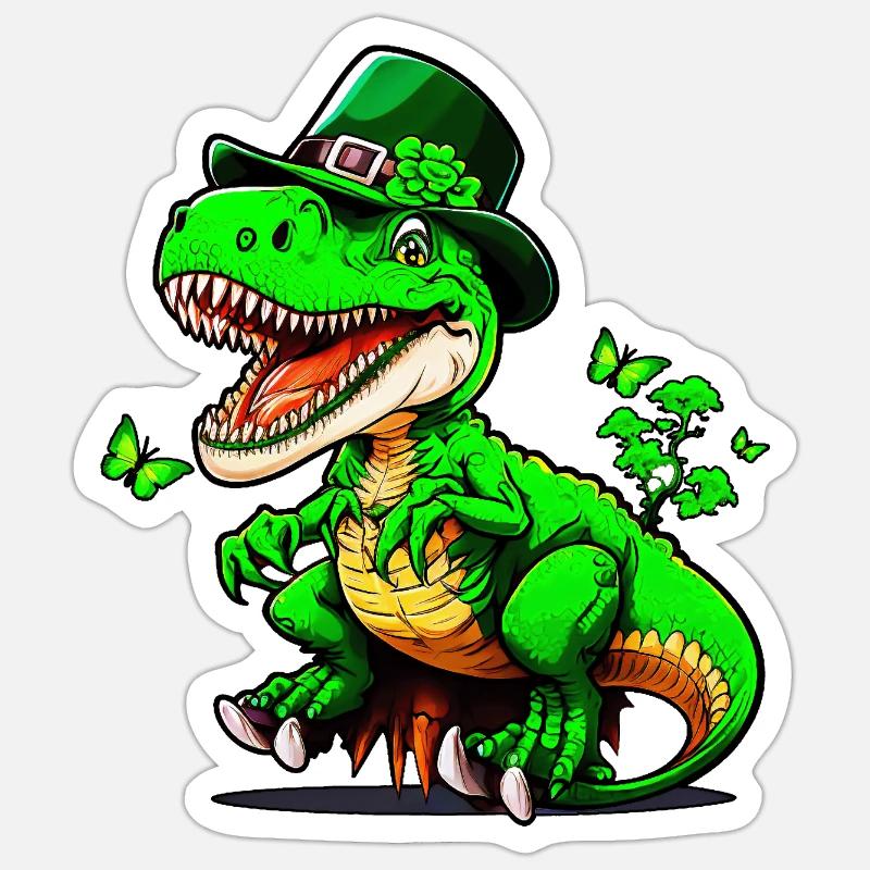 St. Patrick Day T-Rex Dinosaurier mit Hut Sticker Größe S (10 x 10 cm)