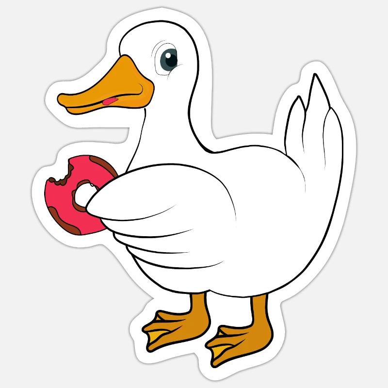 Duck with donut - Sticker size S (10 x 10 cm) - white matte