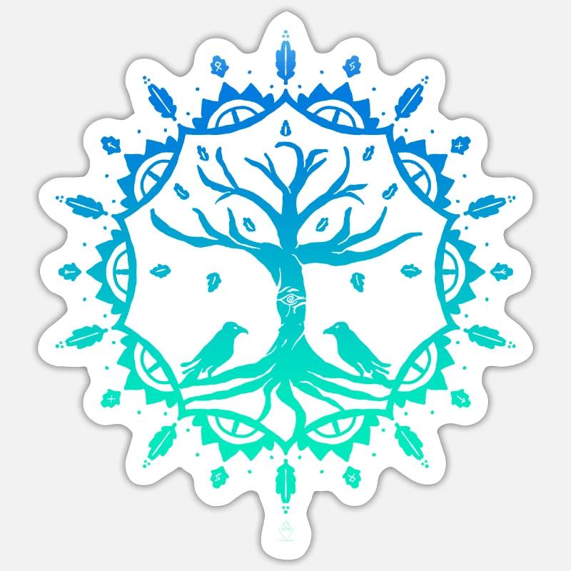 Mandala Tree - Farbig - Sticker Größe S (10 x 10 cm) - Mattweiß