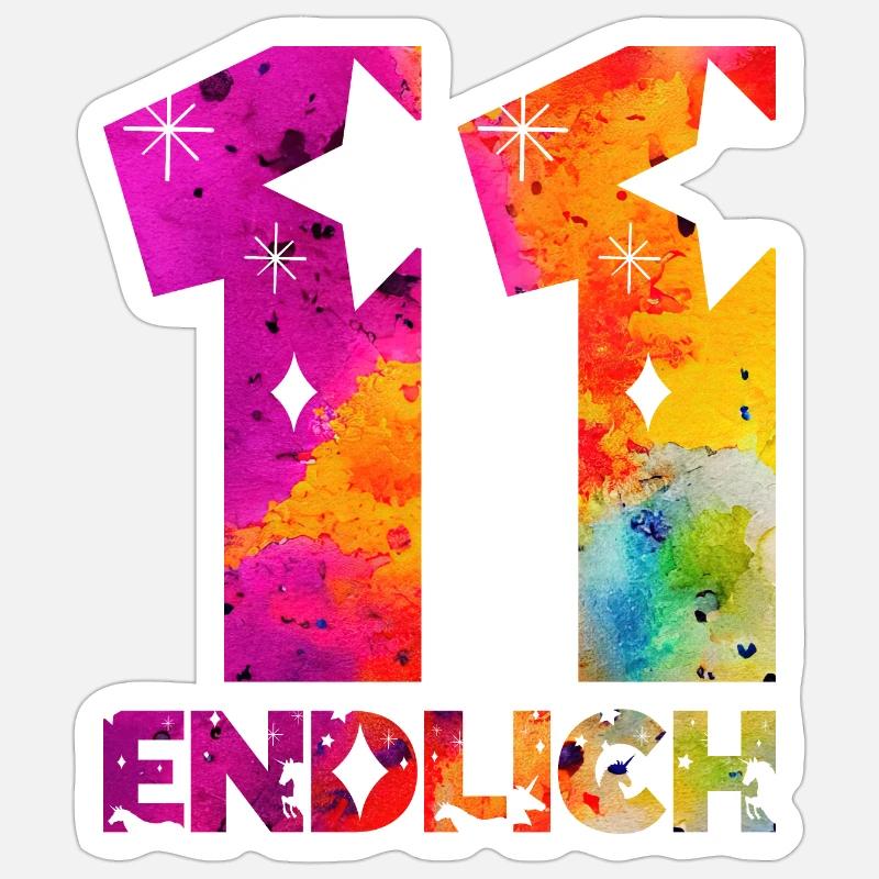 ENDLICH 11 EINHORN 11. GEBURTSTAG Sticker Größe S (10 x 10 cm)