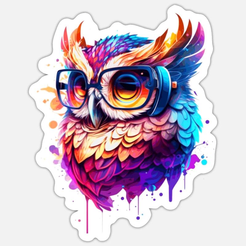 Schlaue bunte Eule im farbenfrohen Vector Look - Sticker Größe S (10 x 10 cm) - Mattweiß