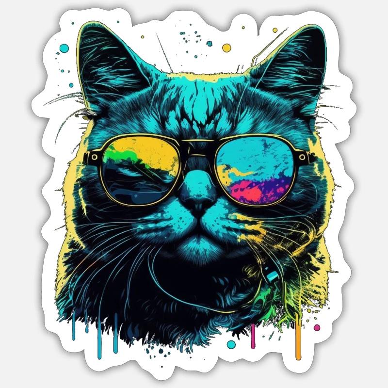 Chat cool - Sticker taille S (10 x 10 cm) - blanc mat