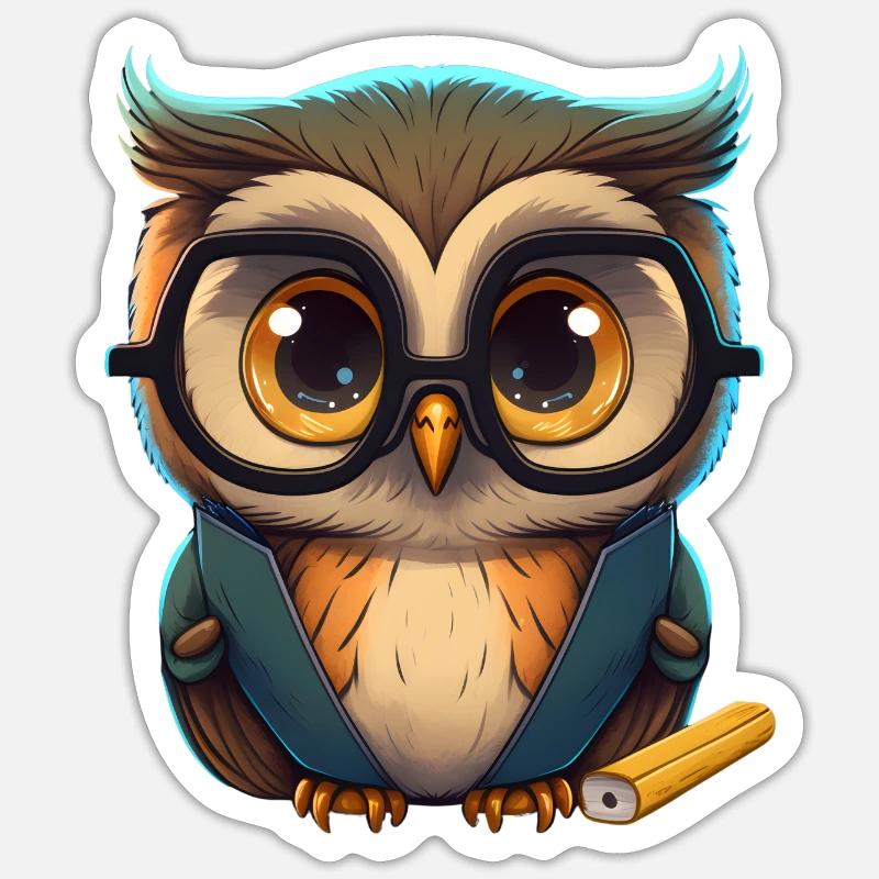 Schlaue Eule mit Brille - Sticker Größe S (10 x 10 cm) - Mattweiß