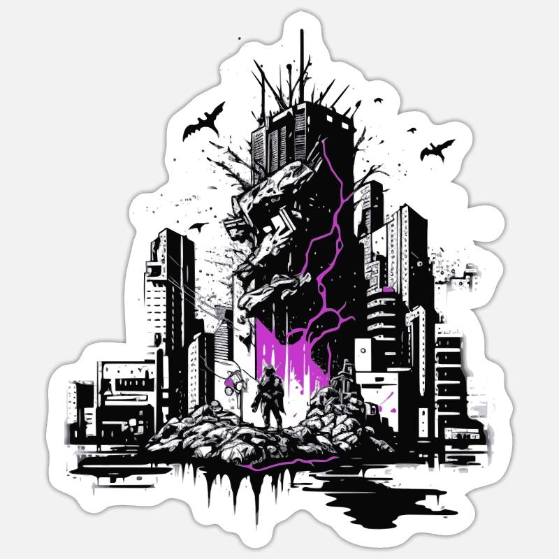 La science-fiction dans la ville dévastée Sticker taille S (10 x 10 cm)
