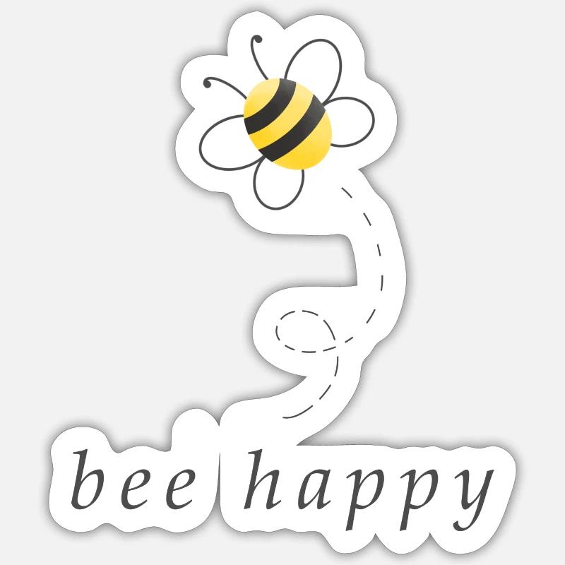abeille heureuse - Sticker taille S (10 x 10 cm) - blanc mat