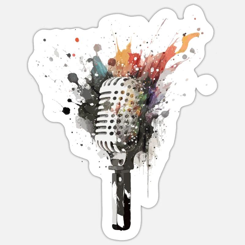 Microphone - Sticker taille S (10 x 10 cm) - blanc mat