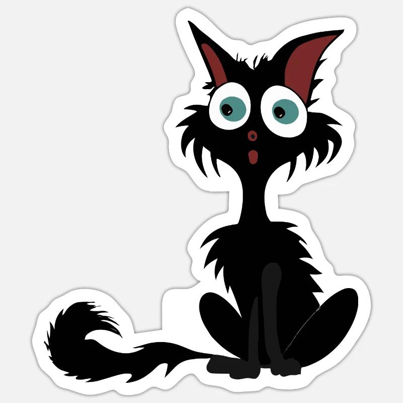 Zerzauste schwarze Katze mit riesigen Augen - Sticker Größe S (10 x 10 cm) - Mattweiß