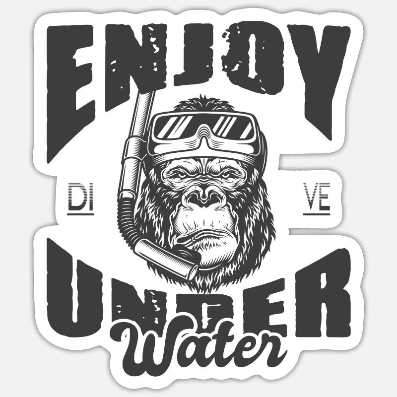 Équipement de plongée en apnée Monkey Profitez sous l’eau - Sticker taille S (10 x 10 cm) - blanc mat