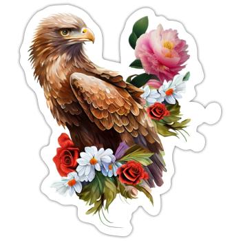 Wunderbarer Adler mit Blumen. - Sticker Größe S (10 x 10 cm) - Mattweiß - Vorne