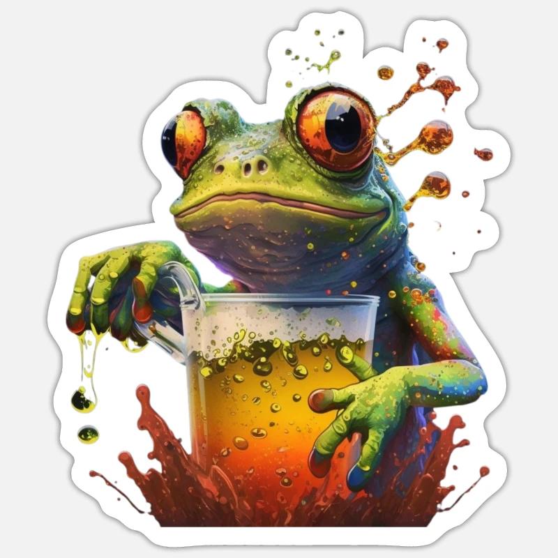 Grosses Glas Bier mit Frosch - Sticker Größe S (10 x 10 cm) - Mattweiß
