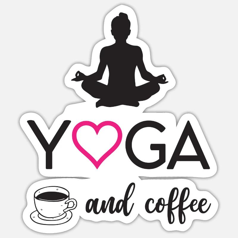 Yoga og kaffe - Sticker størrelse S (10 x 10 cm) - mat hvid