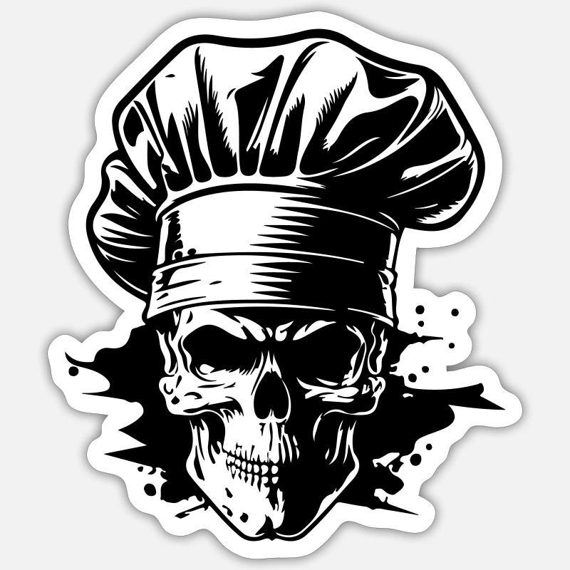 Koch Skelett Chef - Sticker Größe S (10 x 10 cm) - Mattweiß