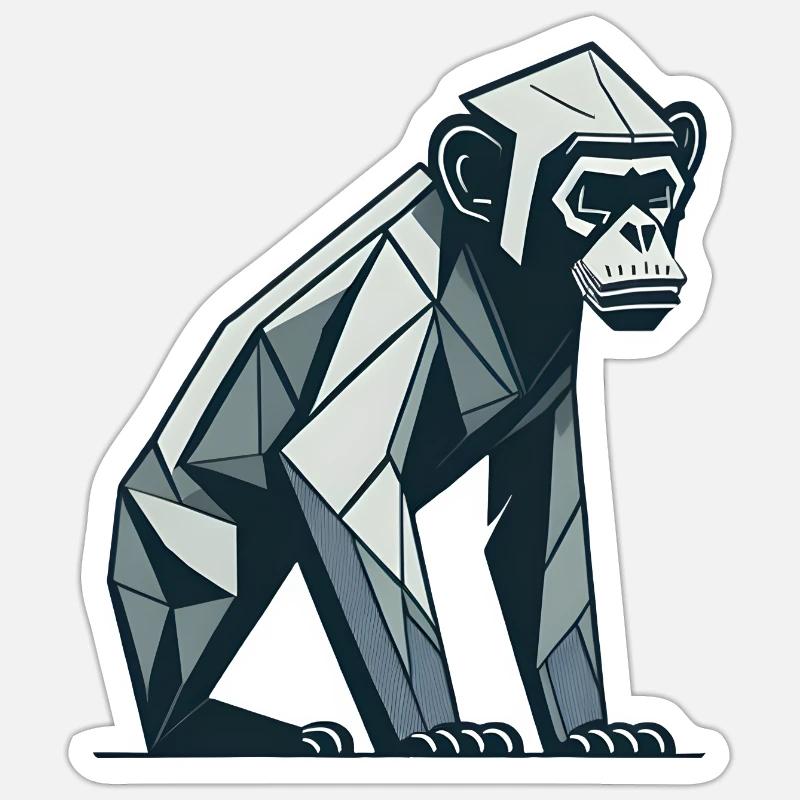 Singe polygonal - Sticker taille S (10 x 10 cm) - blanc mat