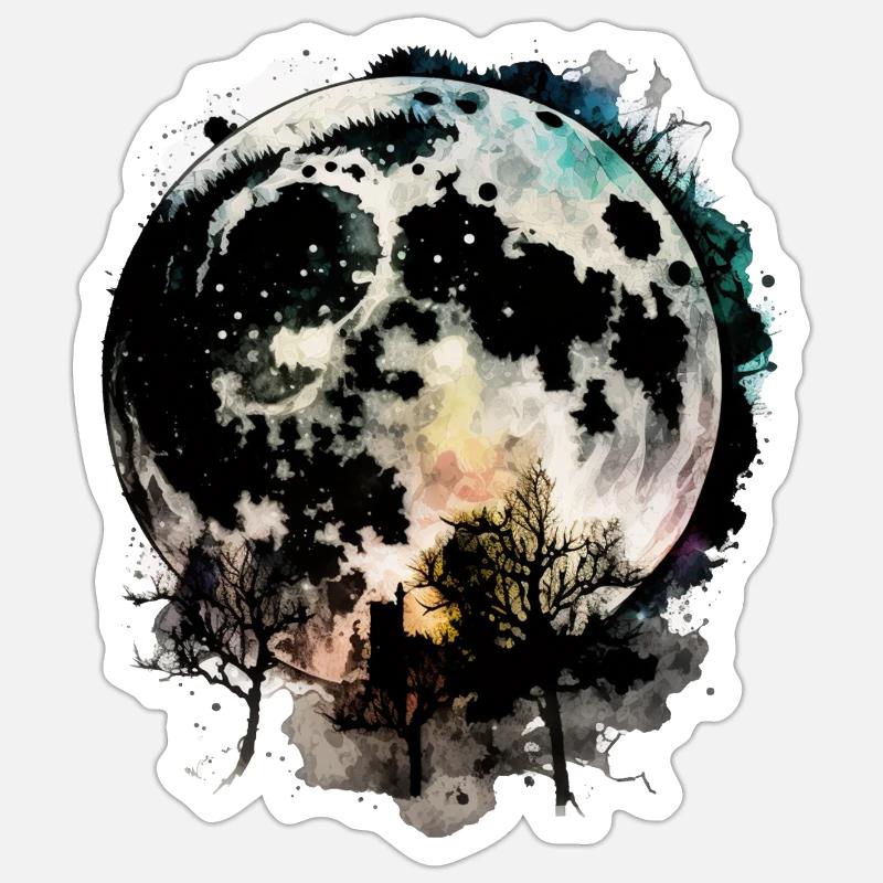 Moon Space Trees - Sticker size S (10 x 10 cm) - white matte