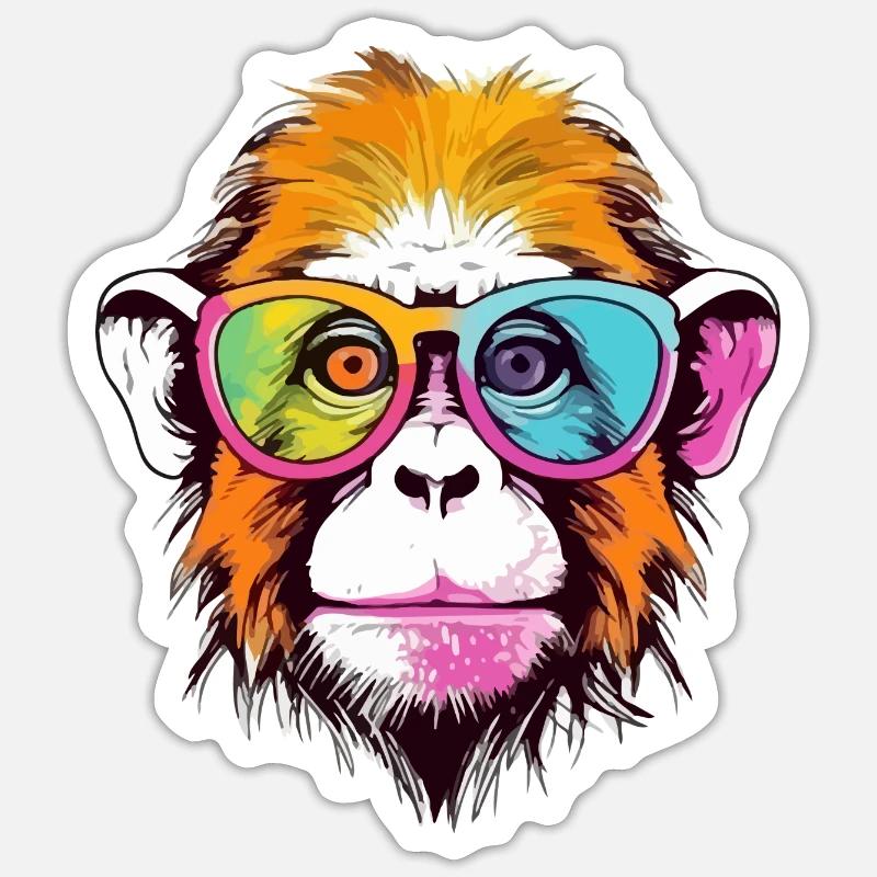 Elvi, der bebrillte Affe - Sticker Größe S (10 x 10 cm) - Mattweiß