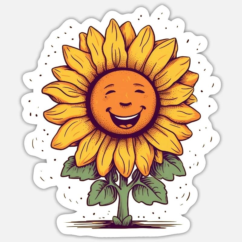 Tournesol joyeux avec visage - Sticker taille S (10 x 10 cm) - blanc mat